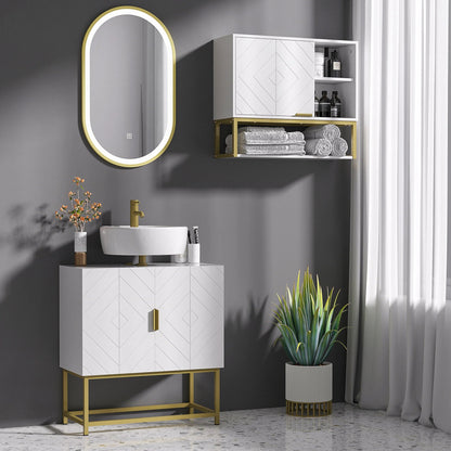 Meuble salle de bain avec 2 portes et pieds en acier 60x30x65cm - vente privée 14:-1;200007763:201336104