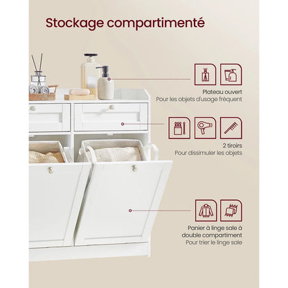 Meuble salle de bain avec panier linge - vente privée 14:29Blanc Nuage;200007763:201336101