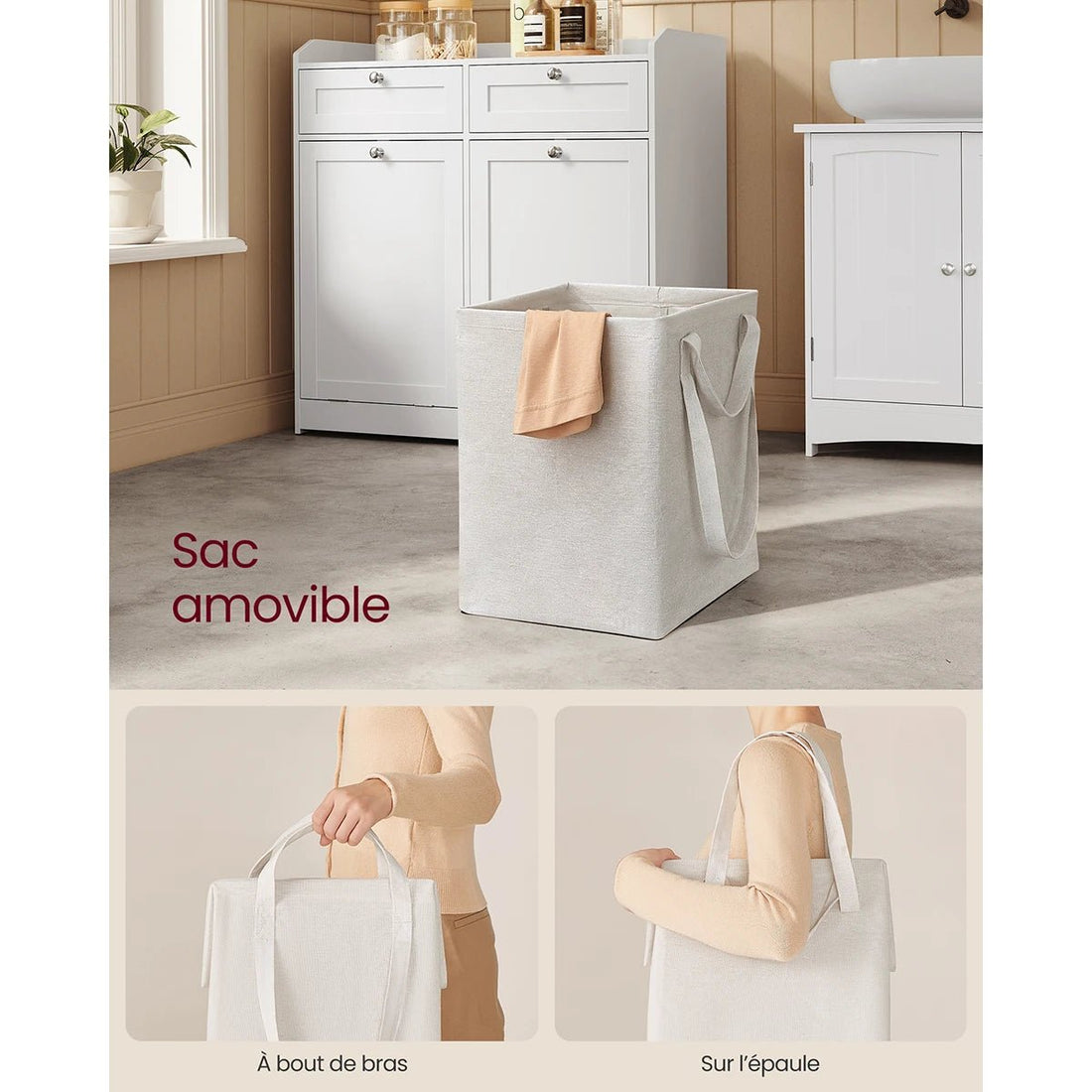 Meuble salle de bain avec panier linge - vente privée 14:29Blanc Nuage;200007763:201336101