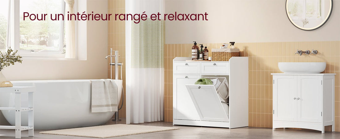 Meuble salle de bain avec panier linge - vente privée 14:29Blanc Nuage;200007763:201336101