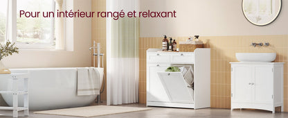 Meuble salle de bain avec panier linge - vente privée 14:29Blanc Nuage;200007763:201336101