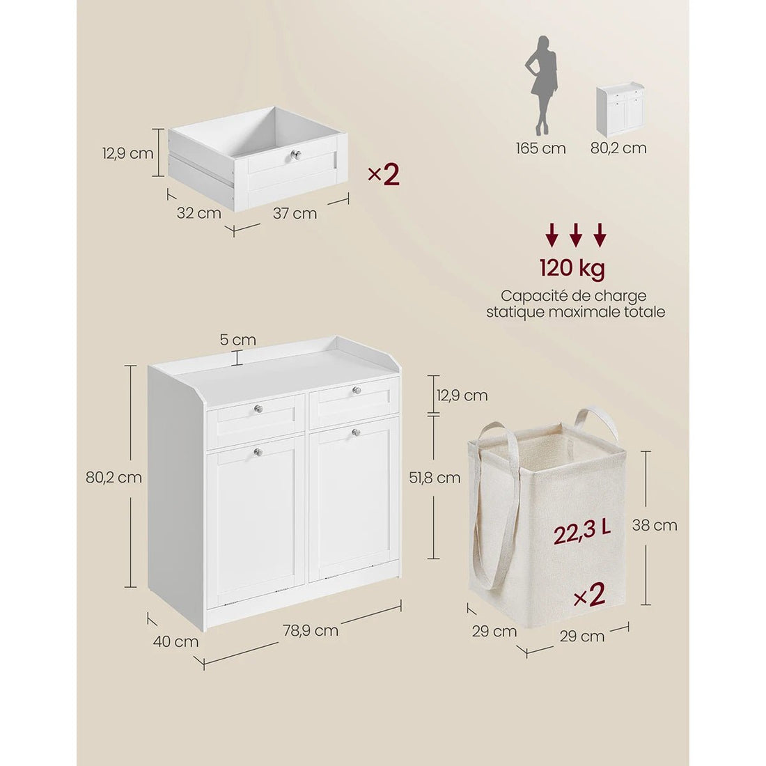 Meuble salle de bain avec panier linge - vente privée 14:29Blanc Nuage;200007763:201336101