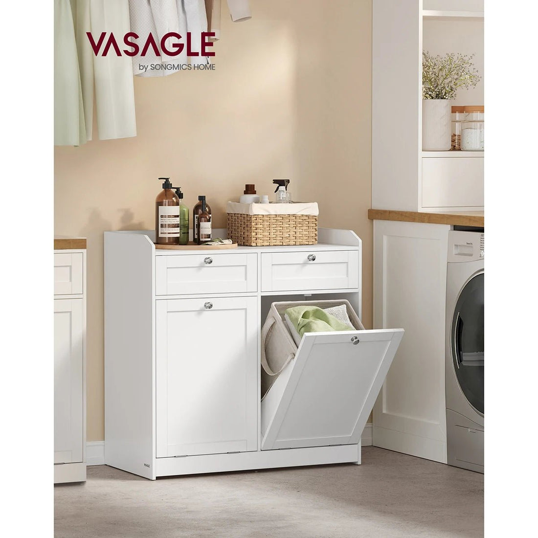 Meuble salle de bain avec panier linge - vente privée 14:29Blanc Nuage;200007763:201336101