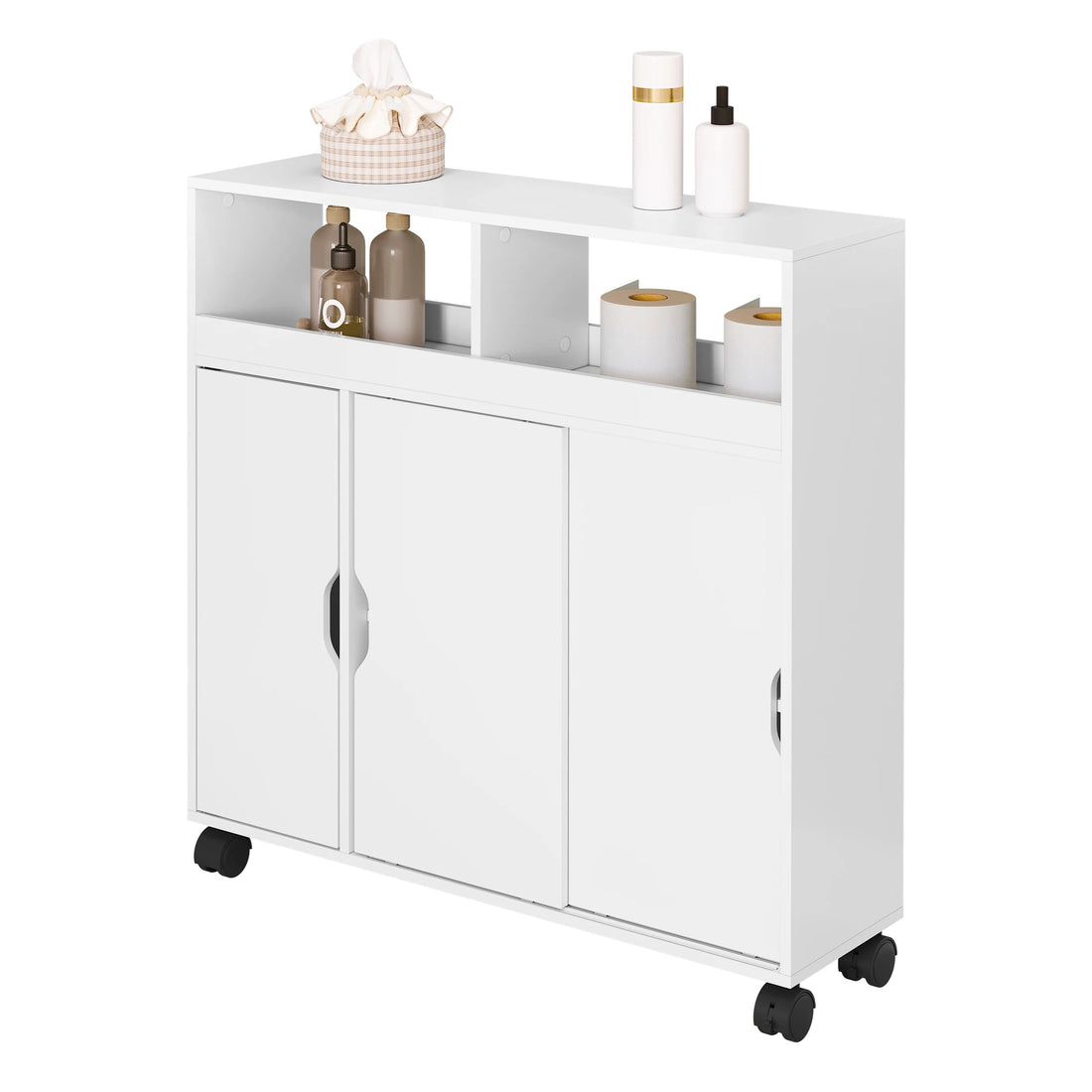 Meuble salle de bain avec portes coulissantes blanches - 70x71.5x20cm - vente privée 14:29;200007763:201336101
