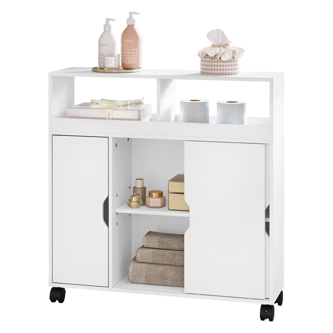 Meuble salle de bain avec portes coulissantes blanches - 70x71.5x20cm - vente privée 14:29;200007763:201336101