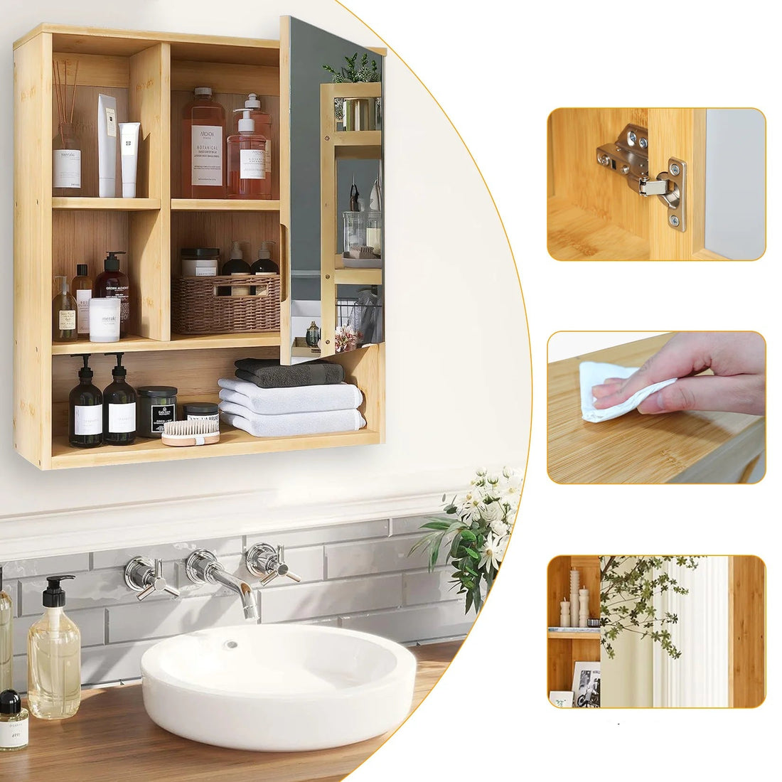Meuble salle de bain bambou moderne idéal pour médicaments - vente privée 14:29Natural Wood;200007763:201336101
