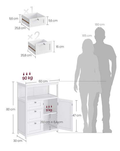 Meuble salle de bain bas avec 3 Tiroirs 60 x 30 x 80 cm, Blanc - vente privée 14:29;200007763:201336342