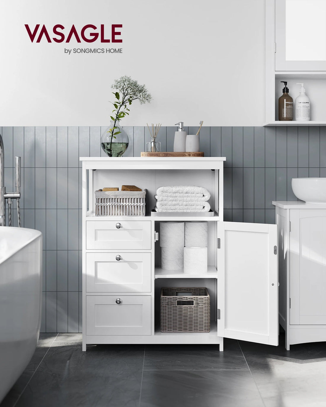 Meuble salle de bain bas avec 3 Tiroirs 60 x 30 x 80 cm, Blanc - vente privée 14:29;200007763:201336342