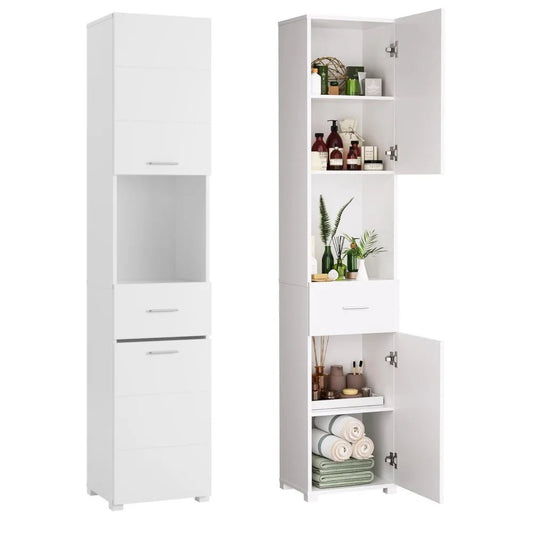 Meuble salle de bain blanc et bois 37x30x180cm - vente privée 14:29White;200007763:201336101