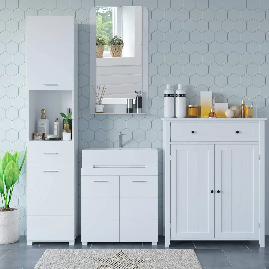 Meuble salle de bain blanc et bois 37x30x180cm - vente privée 14:29White;200007763:201336101