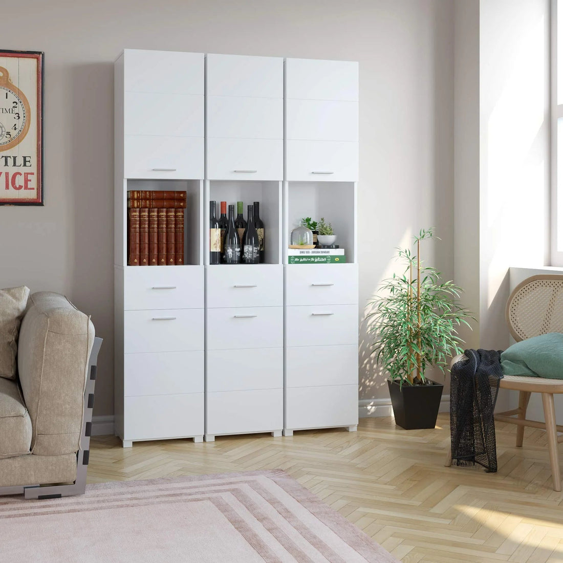 Meuble salle de bain blanc et bois 37x30x180cm - vente privée 14:29White;200007763:201336101