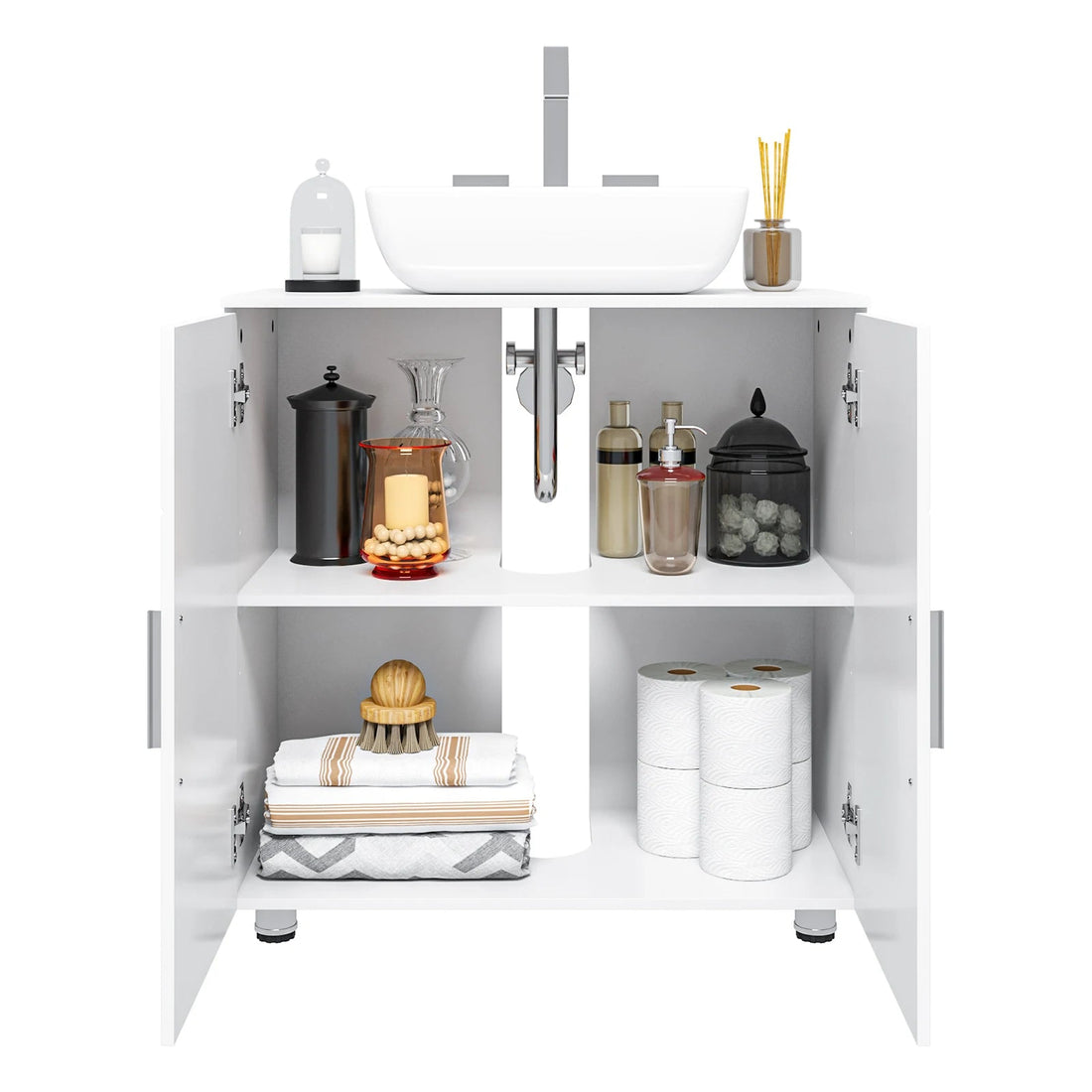 Meuble salle de bain blanc sous lavabo 60x60x30cm - vente privée 14:29;200007763:201336101