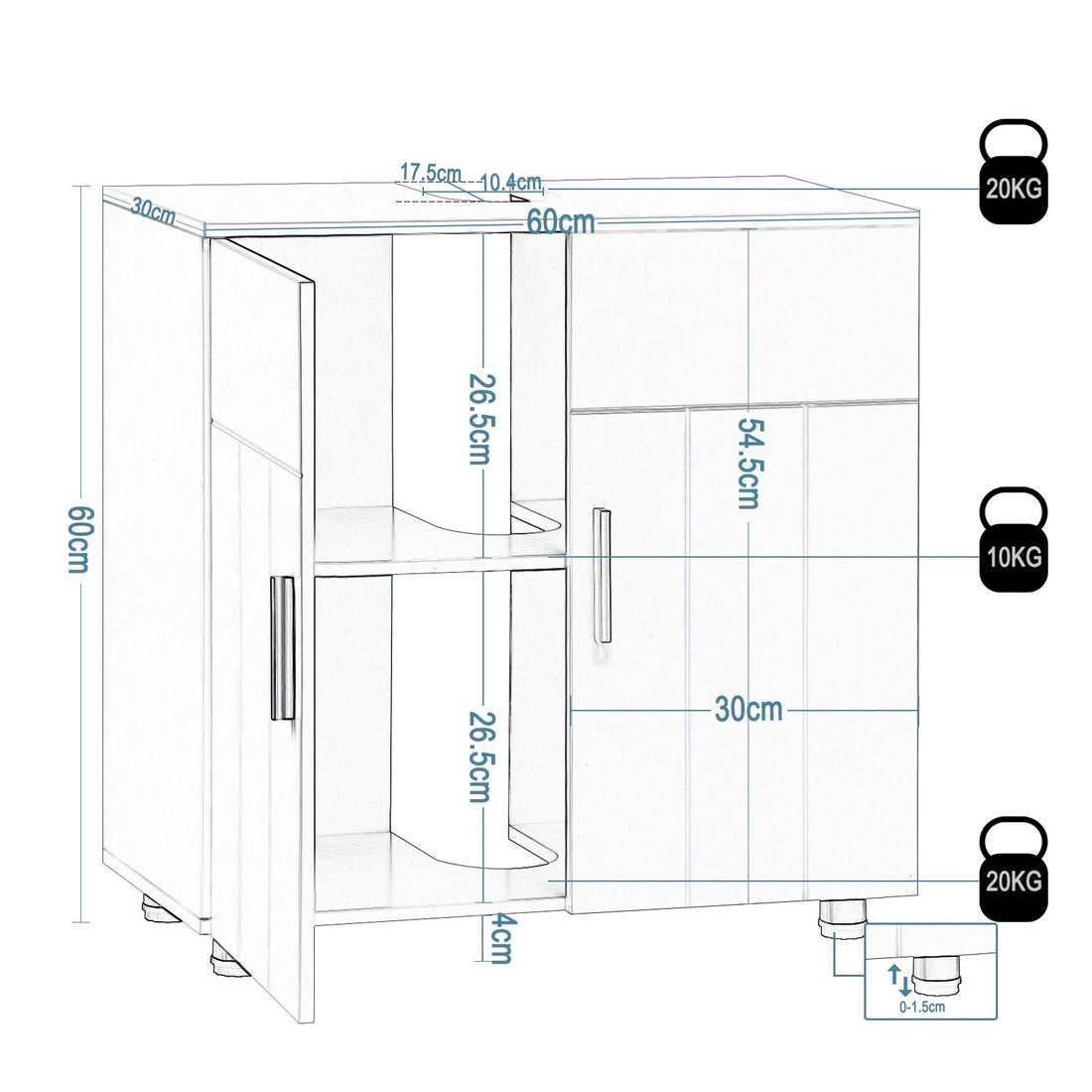Meuble salle de bain blanc sous lavabo 60x60x30cm - vente privée 14:29;200007763:201336101