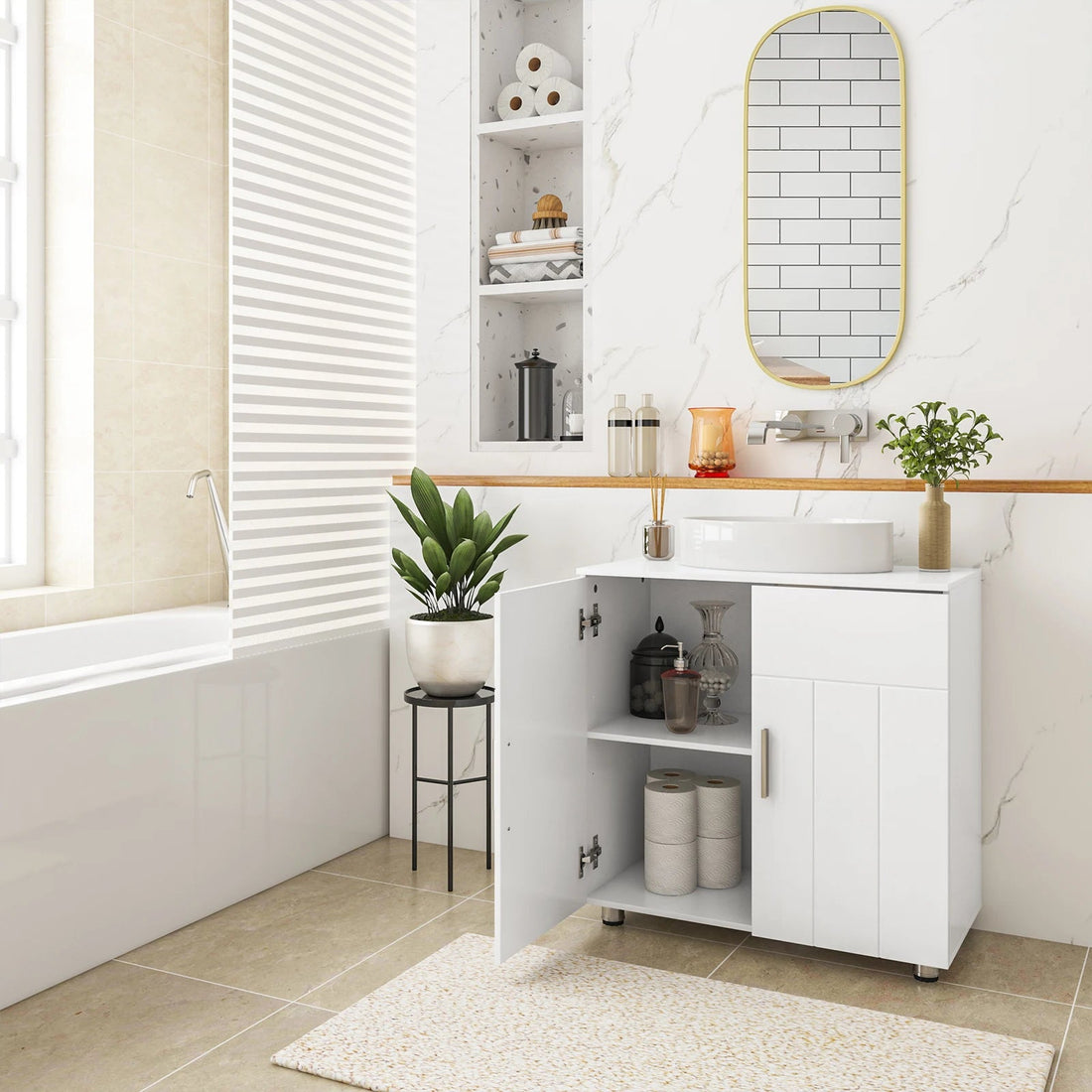 Meuble salle de bain blanc sous lavabo 60x60x30cm - vente privée 14:29;200007763:201336101