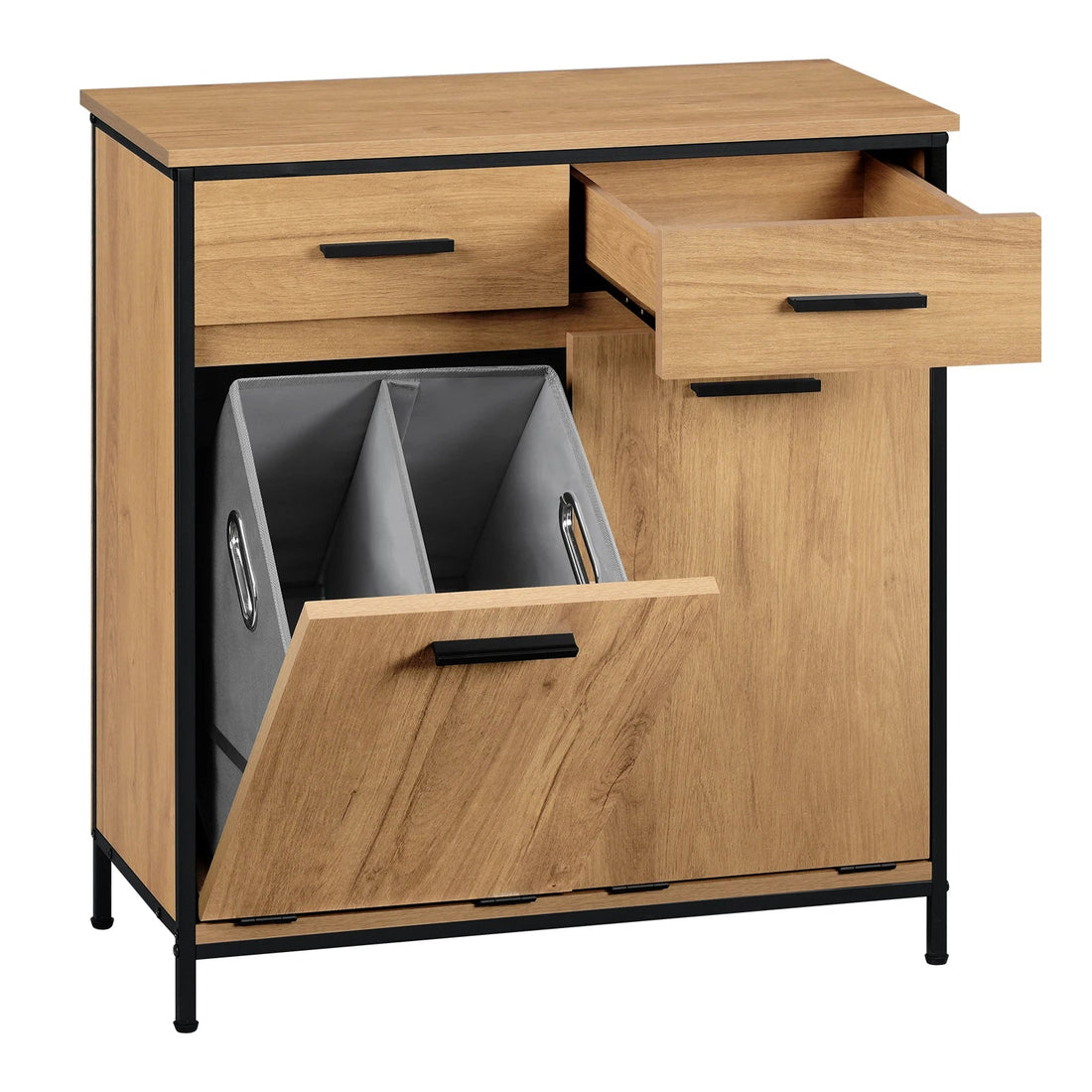 Meuble salle de bain bois foncé avec panier vêtements - vente privée 14:366light oak;200007763:201336101