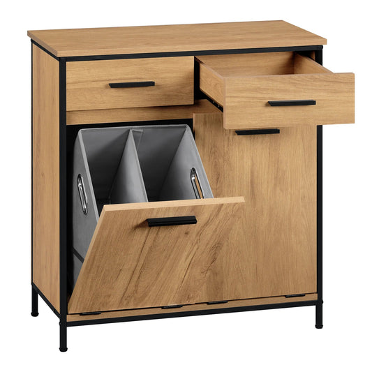 Meuble salle de bain bois foncé avec panier vêtements - vente privée 14:366light oak;200007763:201336101