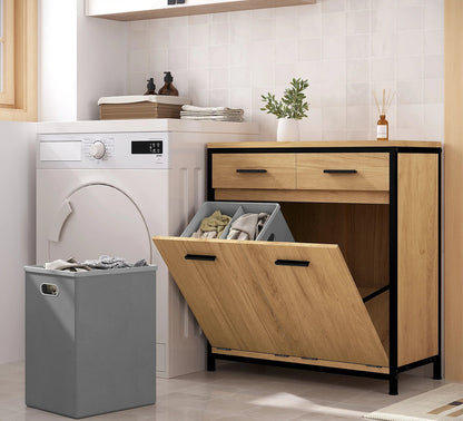 Meuble salle de bain bois foncé avec panier vêtements - vente privée 14:366light oak;200007763:201336101