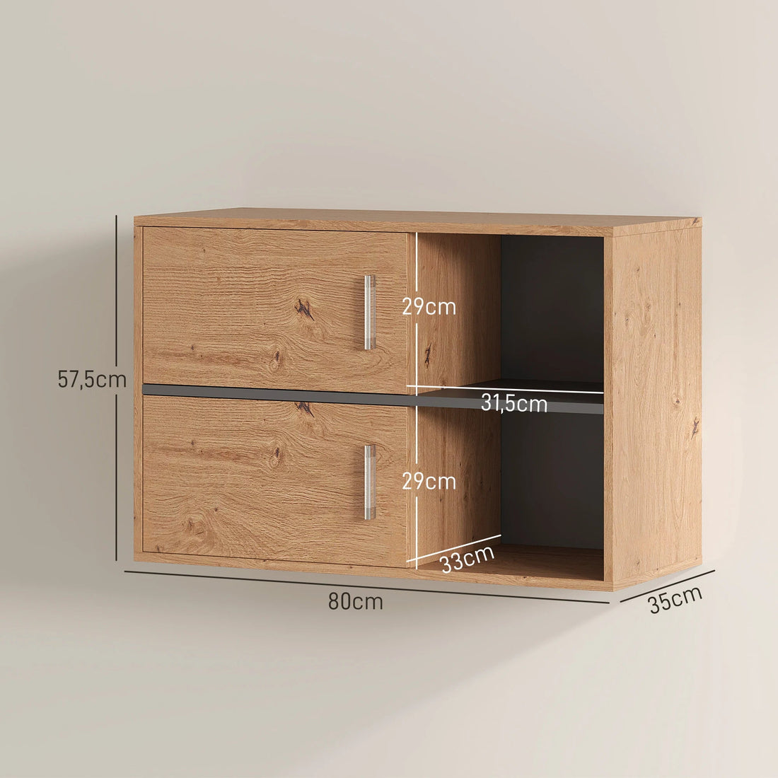 Meuble salle de bain bois suspendu naturel de 80X35X57.5 cm - vente privée 200007763:201336104