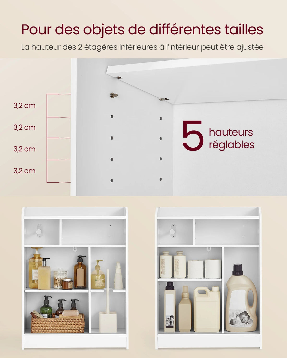 Meuble salle de bain chic et tendance - Pour Produits beauté ou papier toilette 20 x 60 x 80 cm - vente privée 14:29Blanc Nuage;200007763:201336101