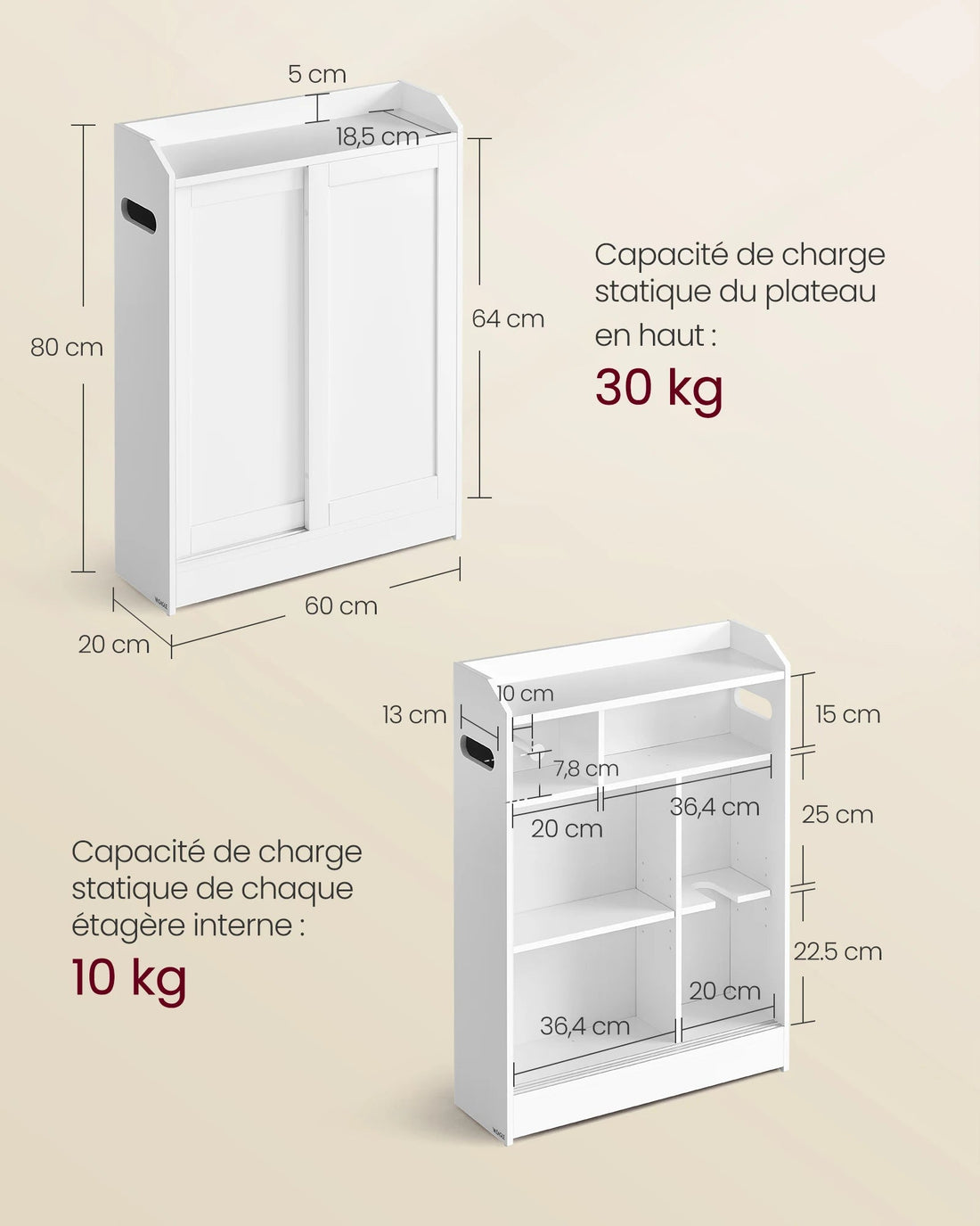 Meuble salle de bain chic et tendance - Pour Produits beauté ou papier toilette 20 x 60 x 80 cm - vente privée 14:29Blanc Nuage;200007763:201336101