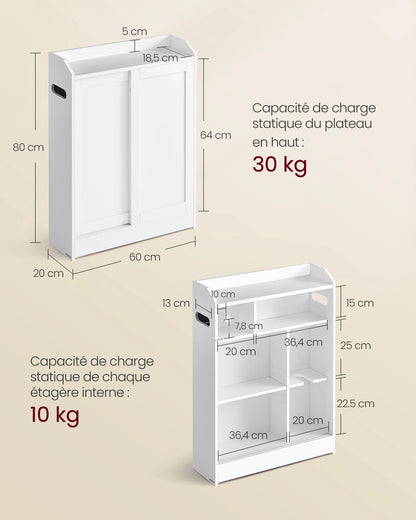 Meuble salle de bain chic et tendance - Pour Produits beauté ou papier toilette 20 x 60 x 80 cm - vente privée 14:29Blanc Nuage;200007763:201336101