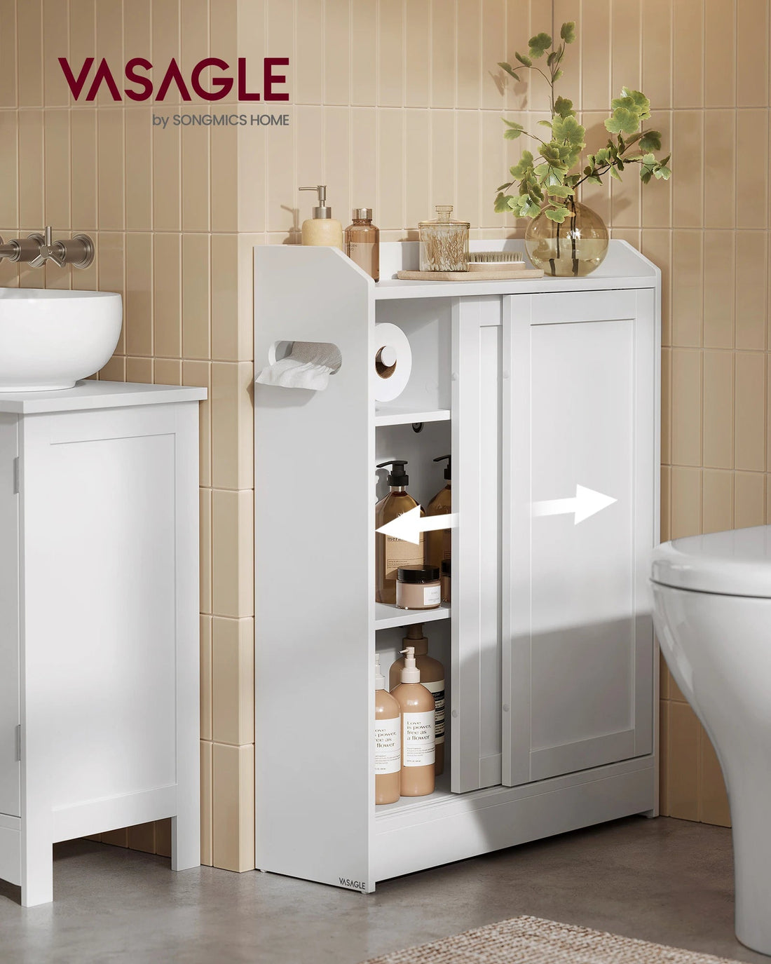 Meuble salle de bain chic et tendance - Pour Produits beauté ou papier toilette 20 x 60 x 80 cm - vente privée 14:29Blanc Nuage;200007763:201336101