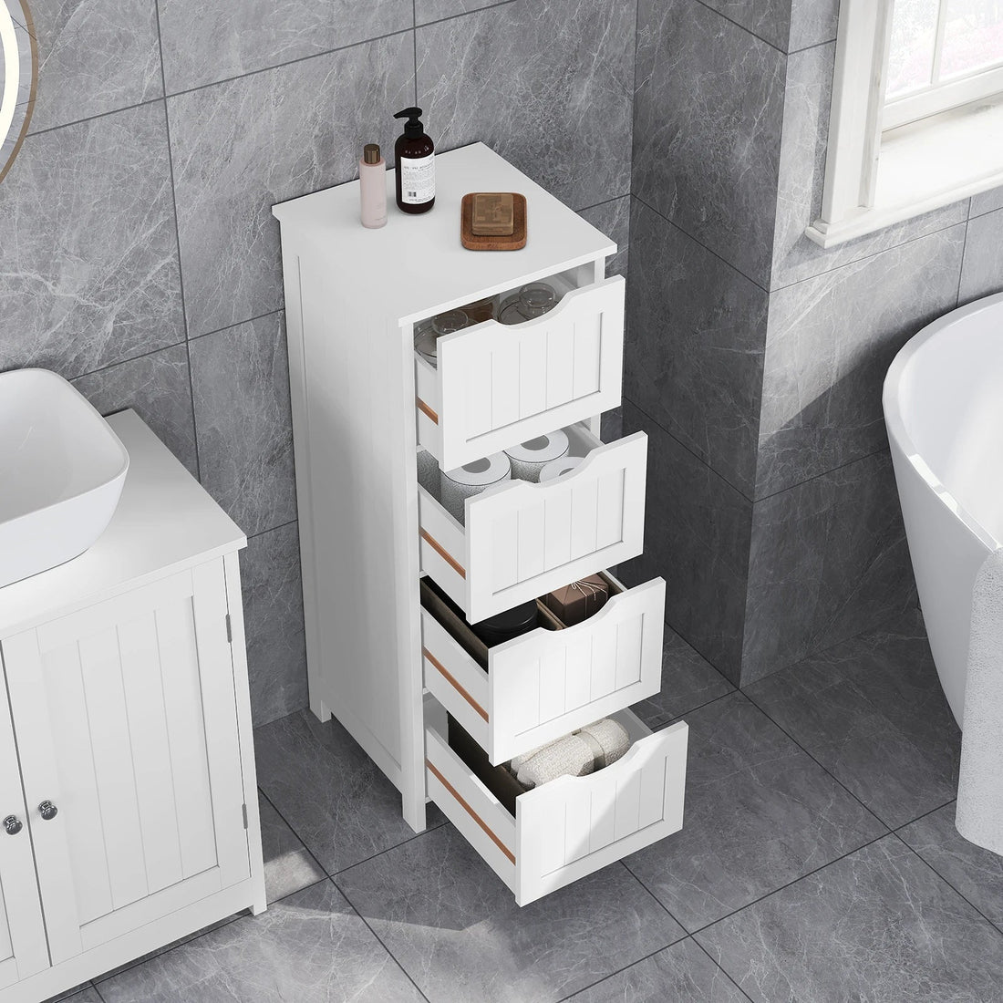 Meuble salle de bain de qualité simple et petit à multi tiroirs - vente privée 14:29White;200007763:201336101