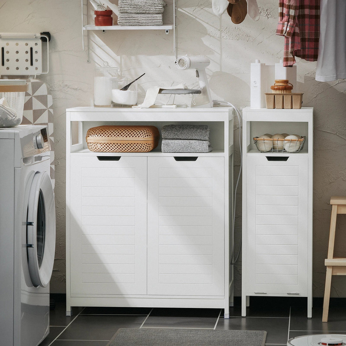 Meuble salle de bain doubles portes blanches - 70x90x35cm - vente privée 14:29;200007763:201336101