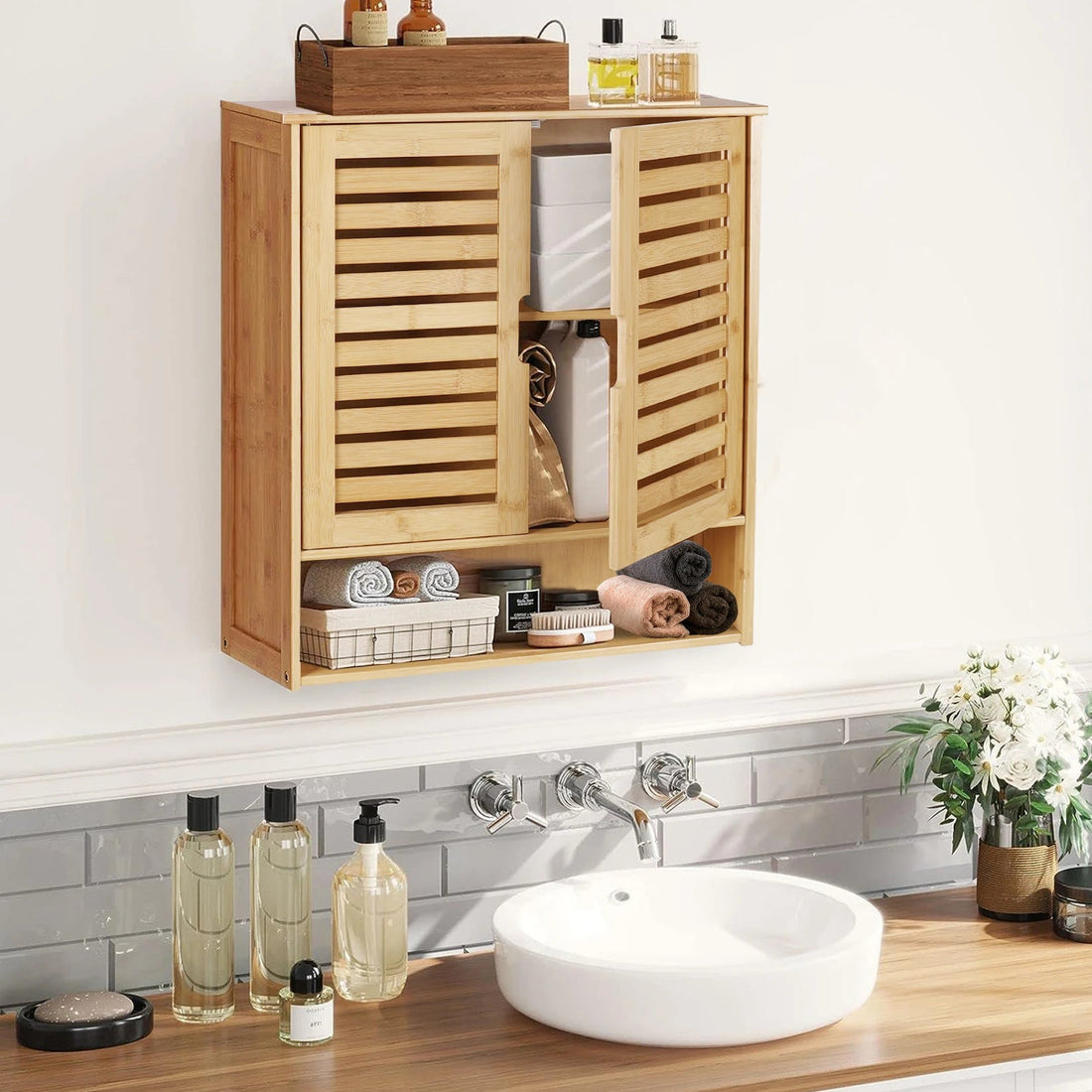 Meuble salle de bain en bambou mural - vente privée 14:29Wood;200007763:201336101
