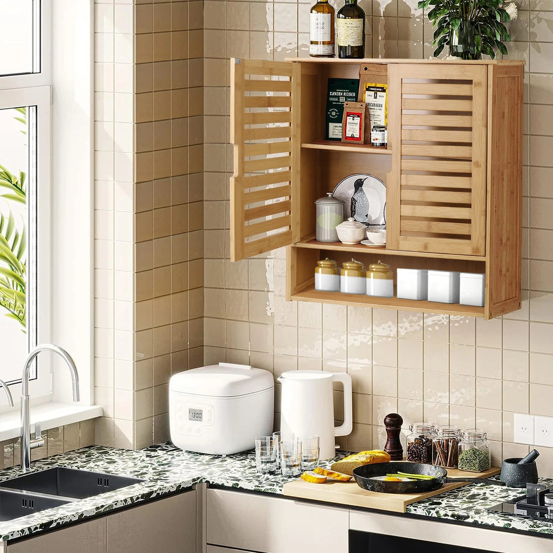 Meuble salle de bain en bambou mural - vente privée 14:29Wood;200007763:201336101