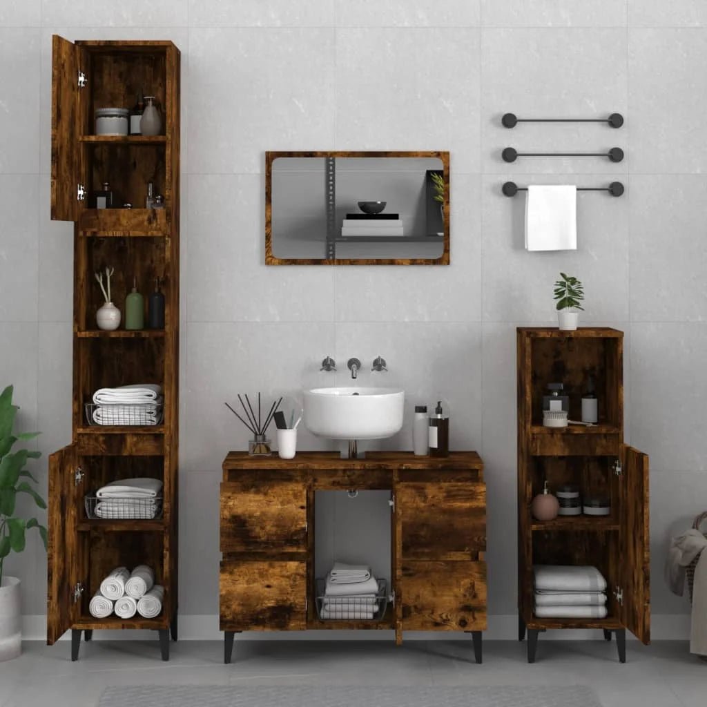 Meuble salle de bain en bois d'ingénierie ensemble de 3 pièces - vente privée 14:496;200007763:201336343