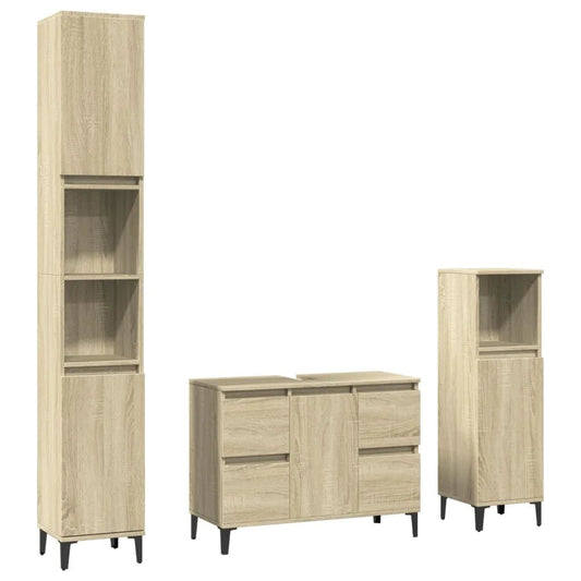 Meuble salle de bain en bois d'ingénierie ensemble de 3 pièces - vente privée 14:496;200007763:201336343