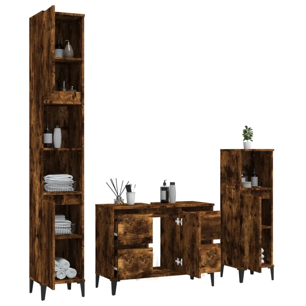Meuble salle de bain en bois d'ingénierie ensemble de 3 pièces - vente privée 14:496;200007763:201336343