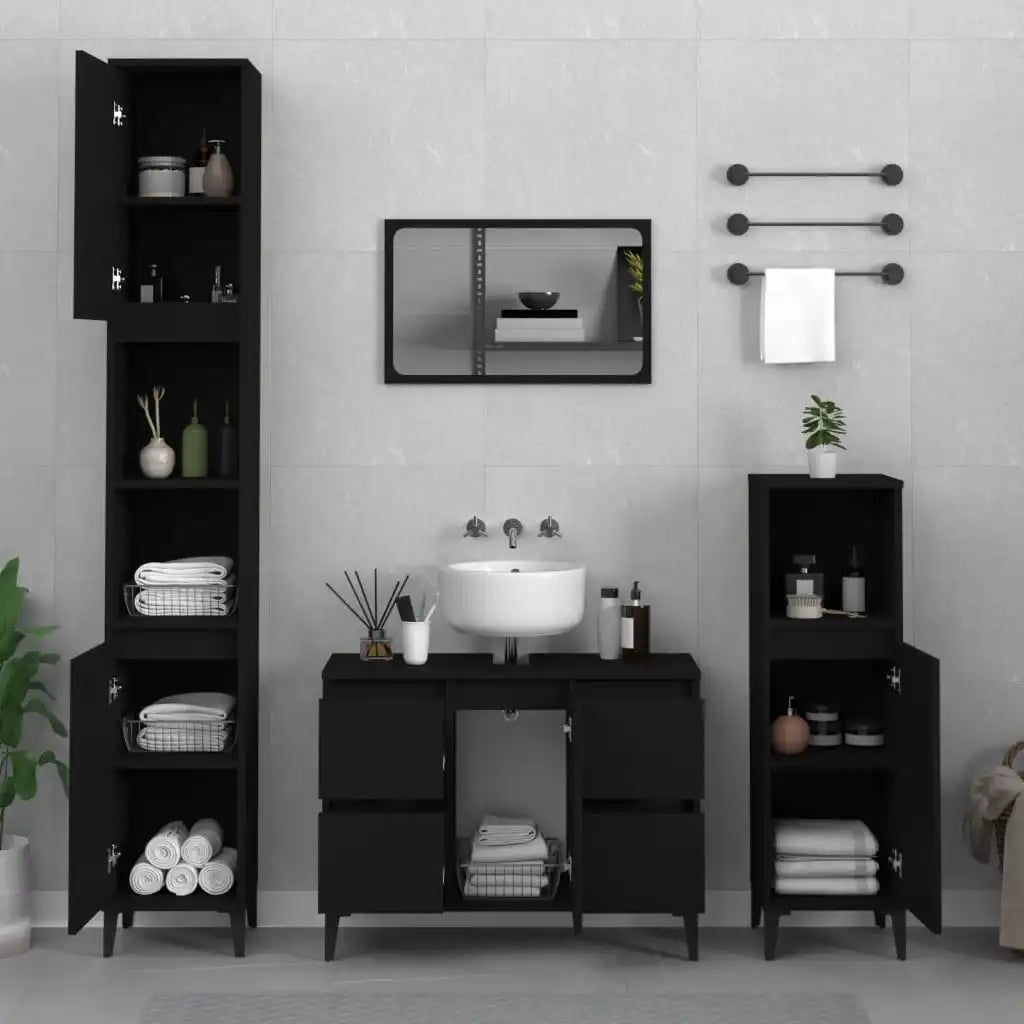 Meuble salle de bain en bois d'ingénierie ensemble de 3 pièces - vente privée 14:496;200007763:201336343