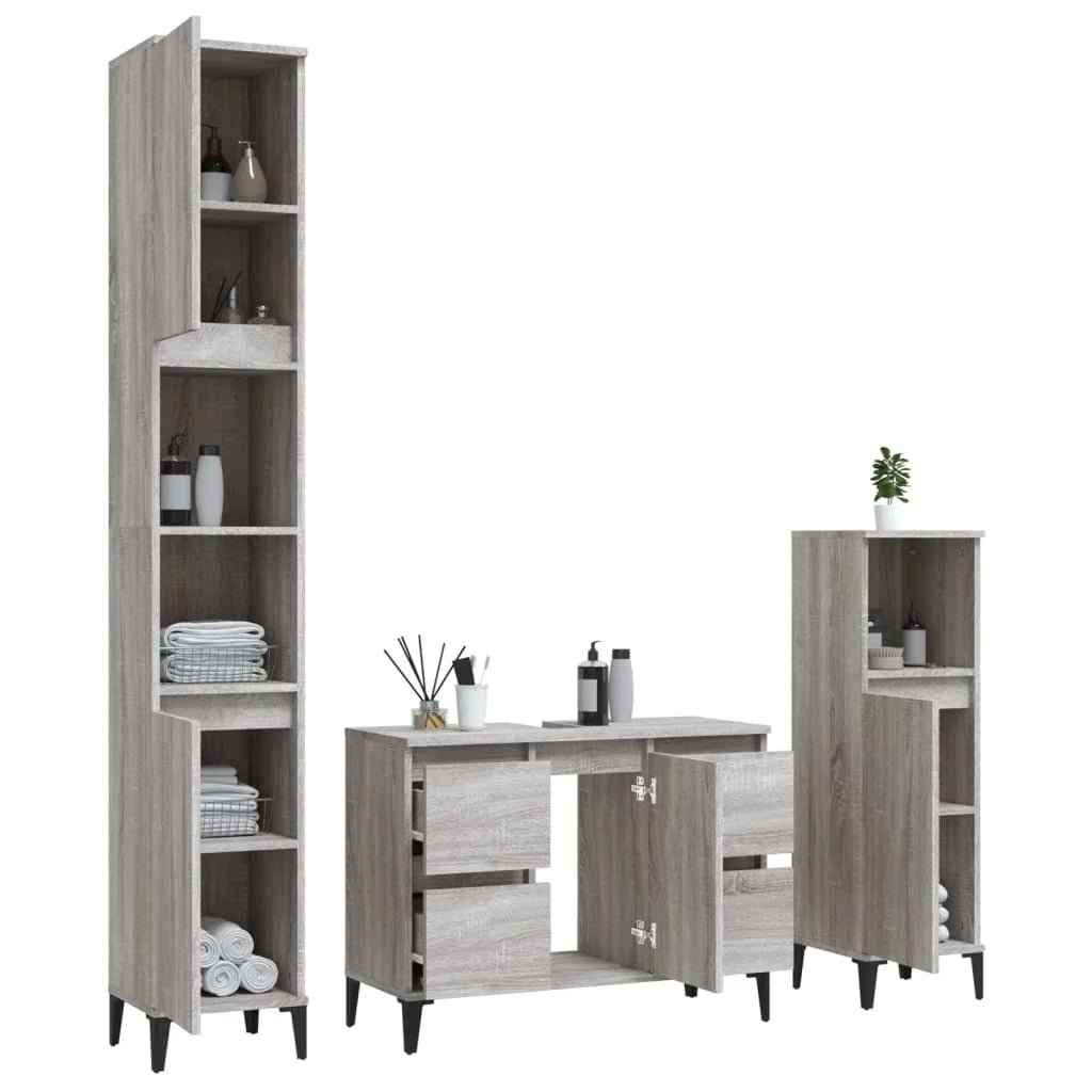 Meuble salle de bain en bois d'ingénierie ensemble de 3 pièces - vente privée 14:496;200007763:201336343