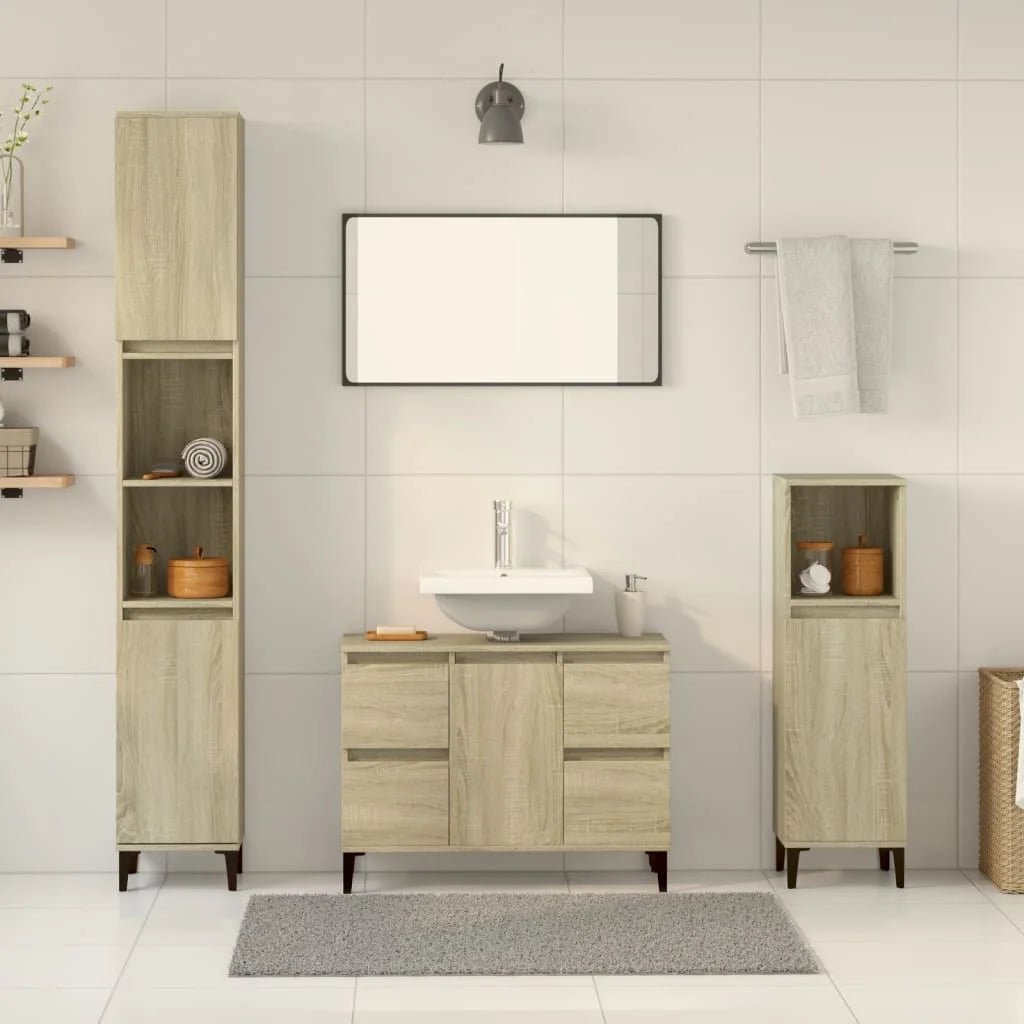 Meuble salle de bain en bois d'ingénierie ensemble de 3 pièces - vente privée 14:496;200007763:201336343