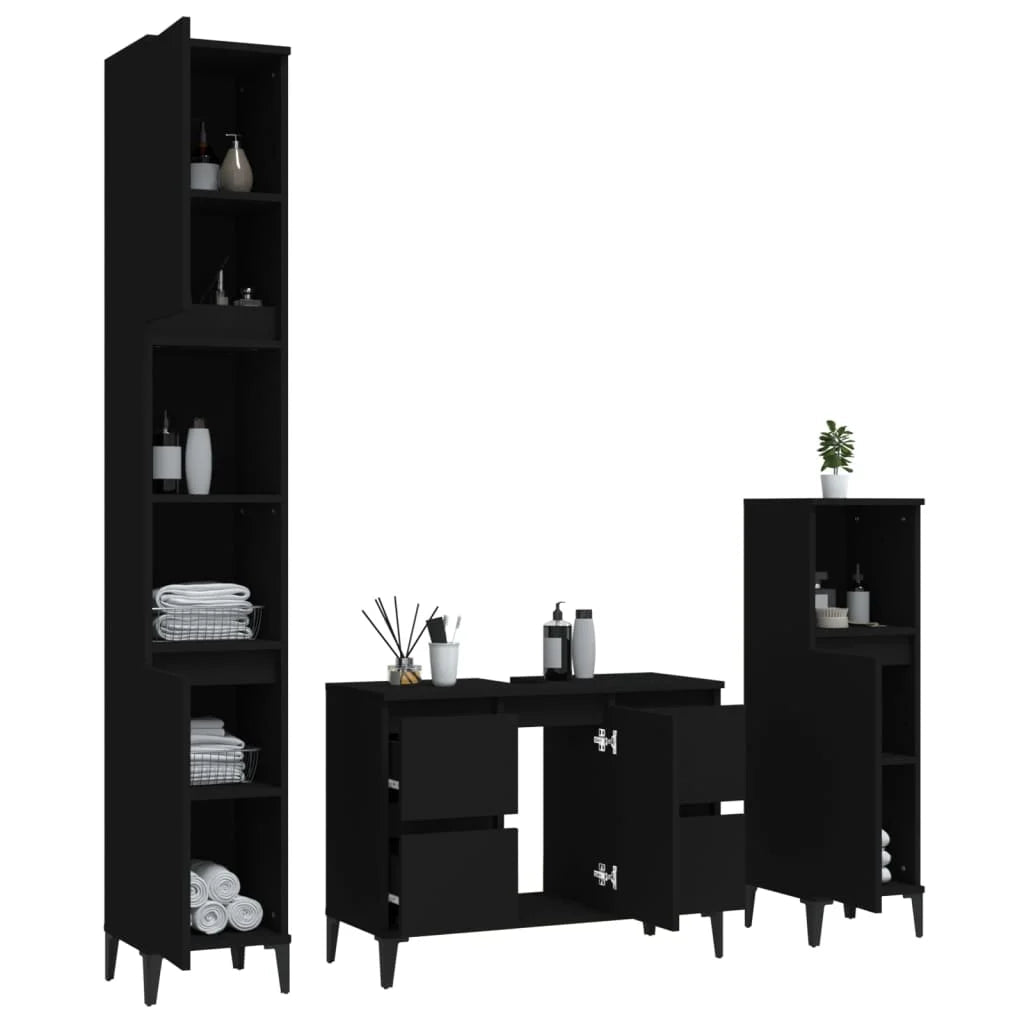 Meuble salle de bain en bois d'ingénierie ensemble de 3 pièces - vente privée 14:496;200007763:201336343