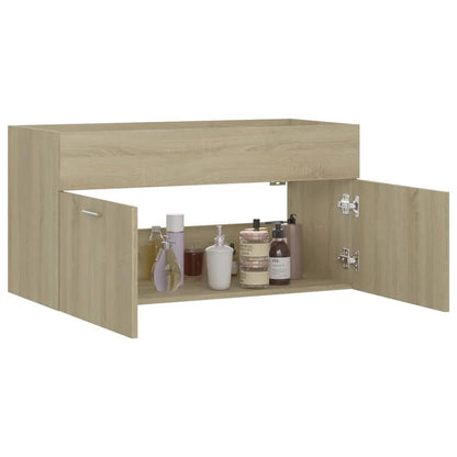 Meuble salle de bain en chêne bois d'ingénierie 90x38.5x46 cm - vente privée 200007763:201336343