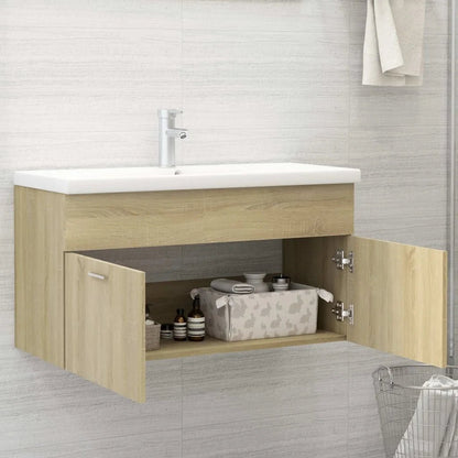 Meuble salle de bain en chêne bois d'ingénierie 90x38.5x46 cm - vente privée 200007763:201336343