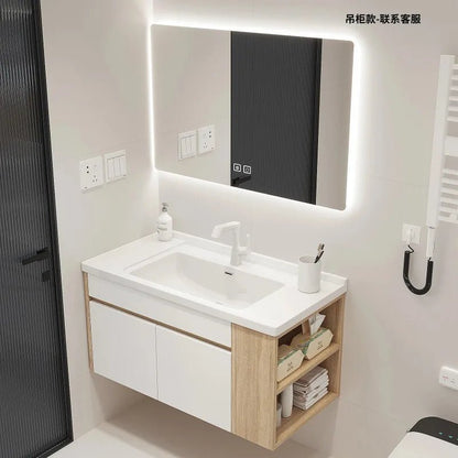 Meuble salle de bain ensemble avec lavabo et miroir - vente privée 14:10White