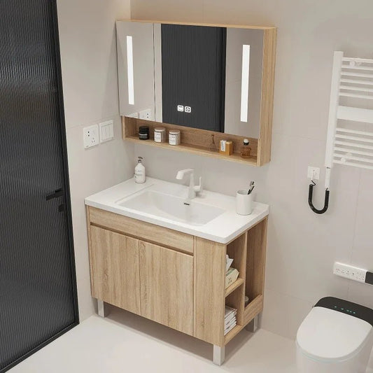 Meuble salle de bain ensemble avec lavabo et miroir - vente privée 14:10White