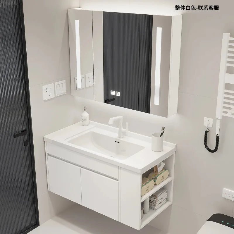 Meuble salle de bain ensemble avec lavabo et miroir - vente privée 14:10White