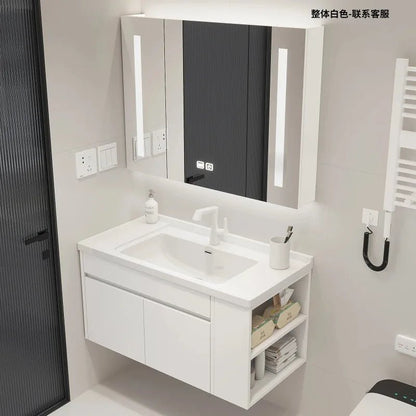 Meuble salle de bain ensemble avec lavabo et miroir - vente privée 14:10White
