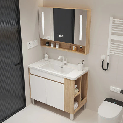 Meuble salle de bain ensemble avec lavabo et miroir - vente privée 14:29white wood color