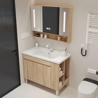 Meuble salle de bain ensemble avec lavabo et miroir - vente privée 14:366wood color