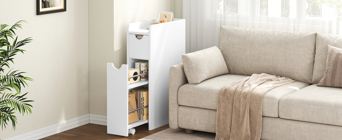 Meuble salle de bain étroit blanc - 19x45x70cm - vente privée 14:29;200007763:201336101