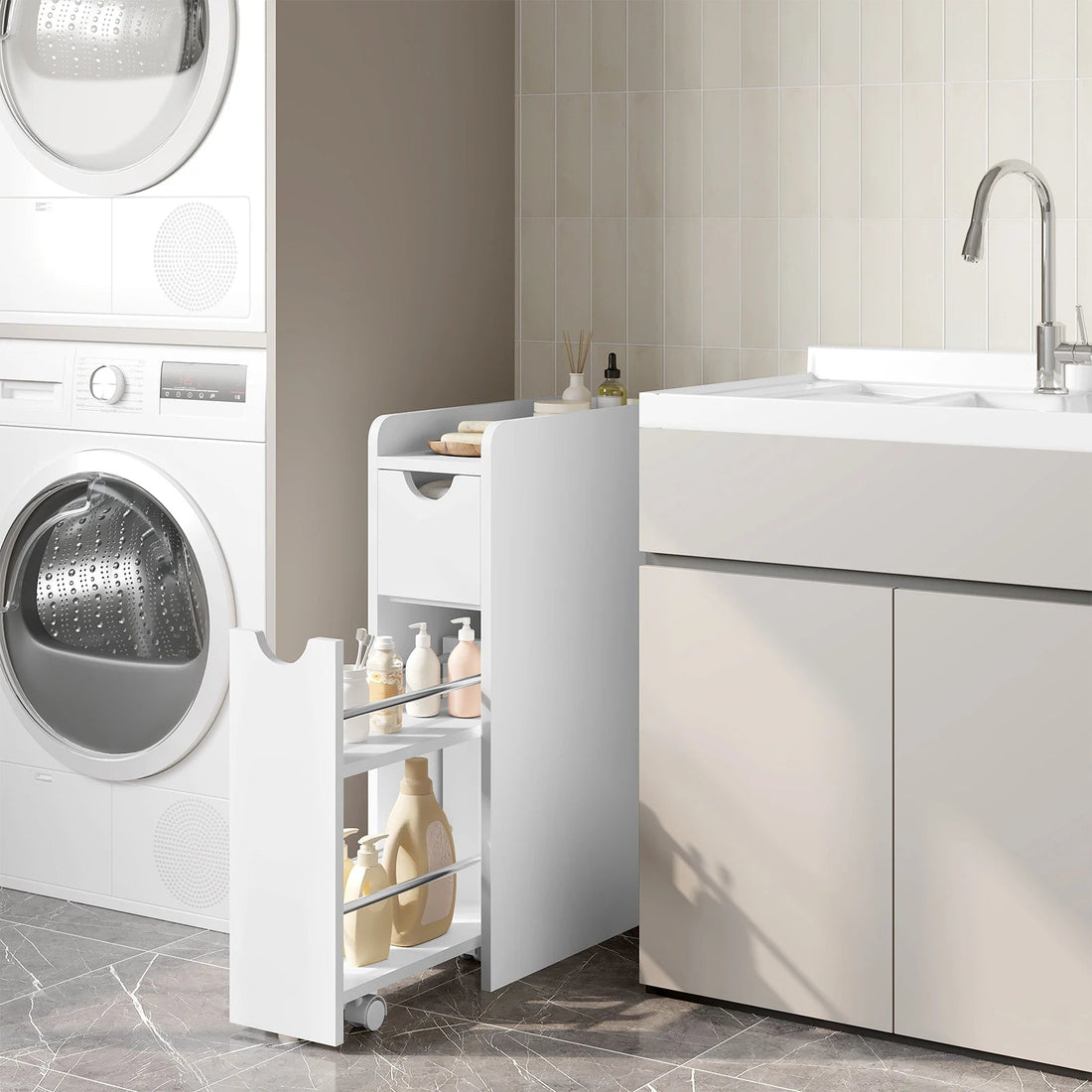 Meuble salle de bain étroit blanc - 19x45x70cm - vente privée 14:29;200007763:201336101