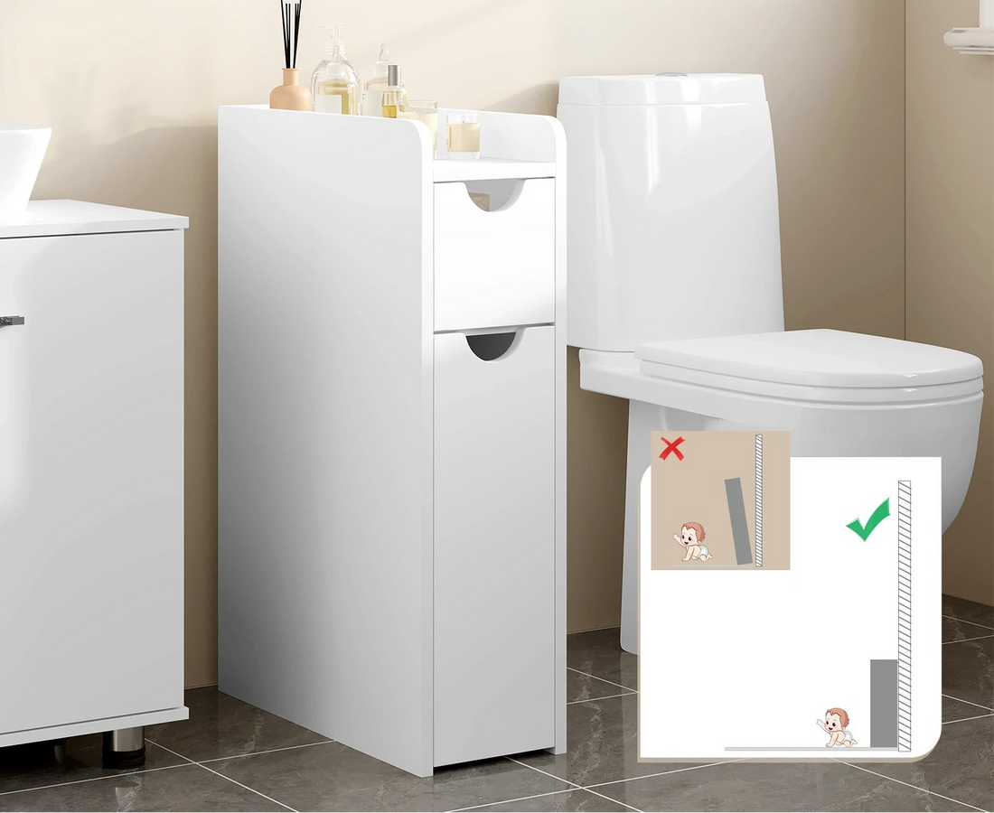 Meuble salle de bain étroit blanc - 19x45x70cm - vente privée 14:29;200007763:201336101