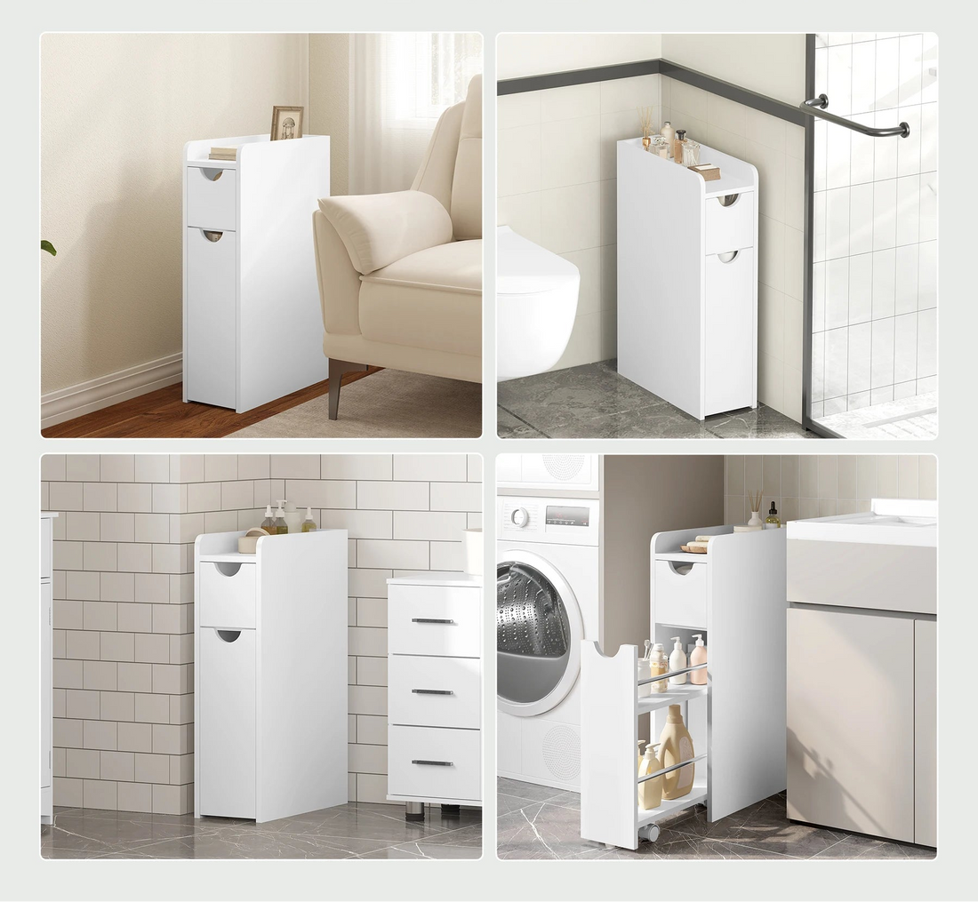 Meuble salle de bain étroit blanc - 19x45x70cm - vente privée 14:29;200007763:201336101