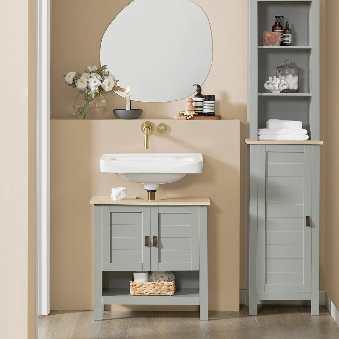 Meuble salle de bain gris sur pieds 60x60x30cm - vente privée 14:200006151;200007763:201336101